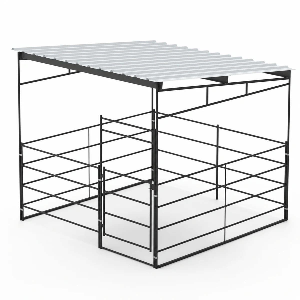12x12 Stall, 12x12 Sloped Shelter 4-Rail