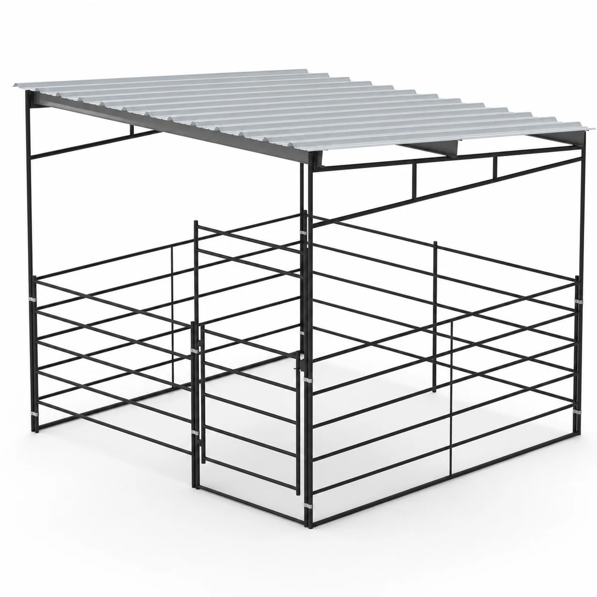 12x12 Stall, 12x12 Sloped Shelter 5 Rail