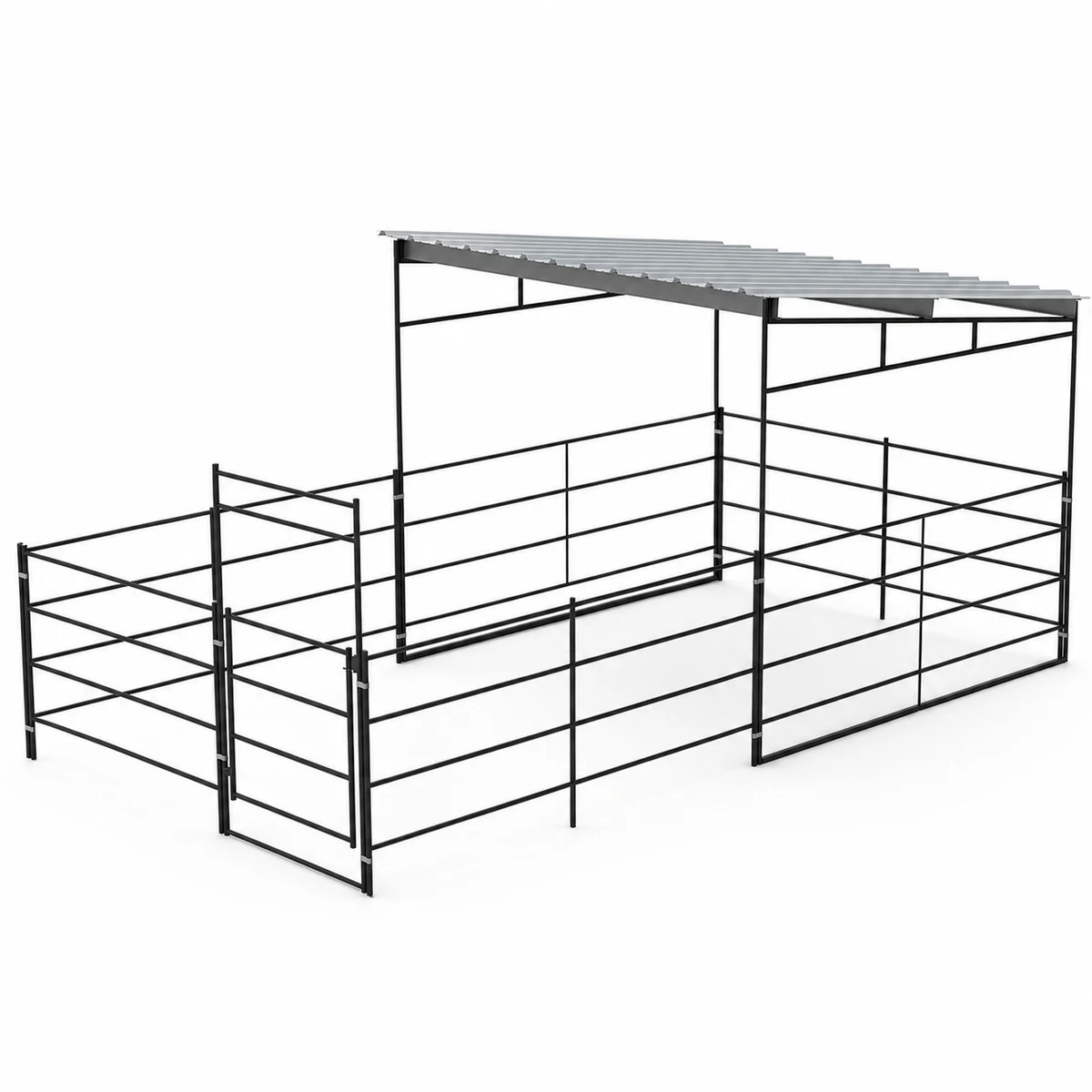 12x24 Stall, 12x12 Sloped Cover 4 Rail
