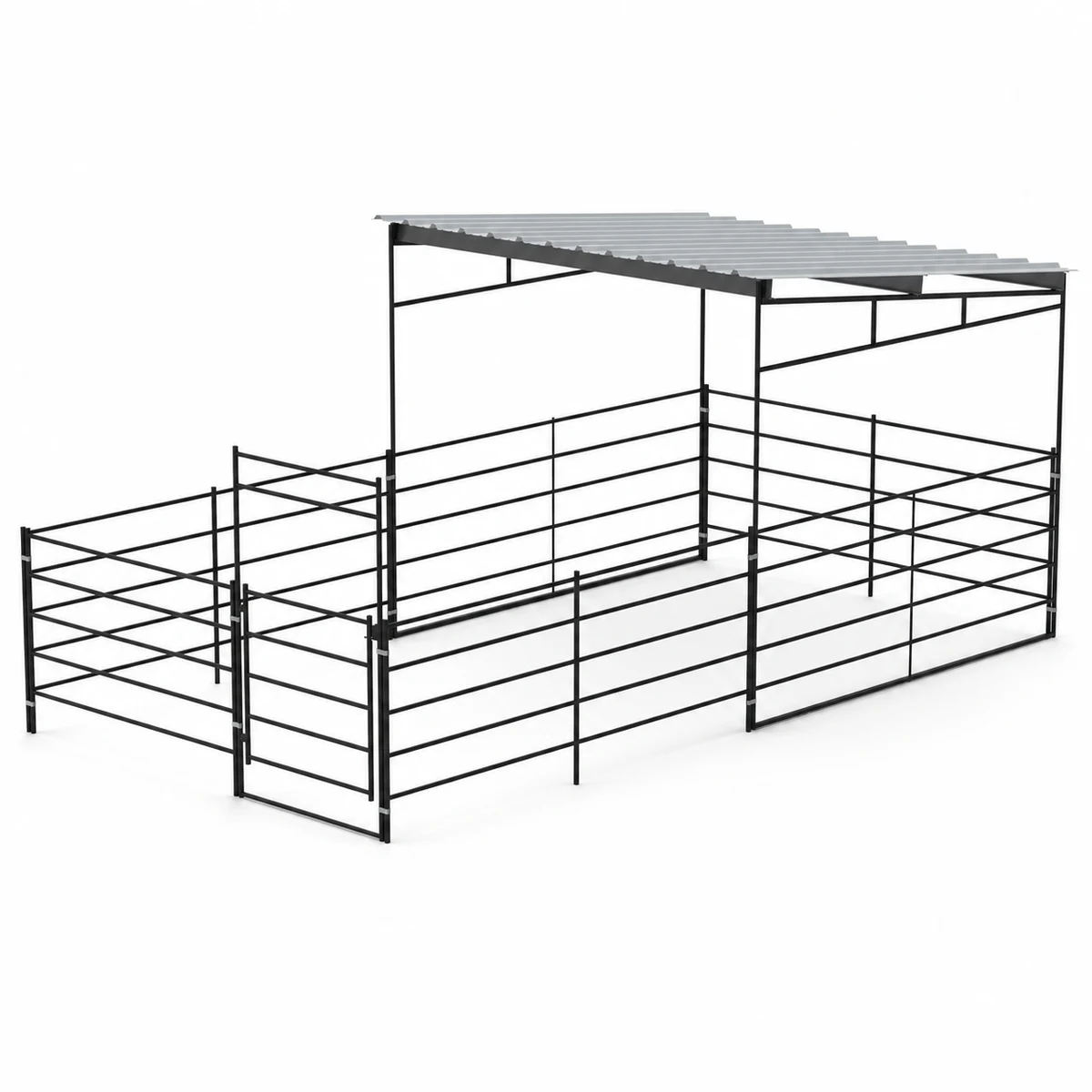 12x24 Stall, 12x12 Sloped Cover 5 Rail