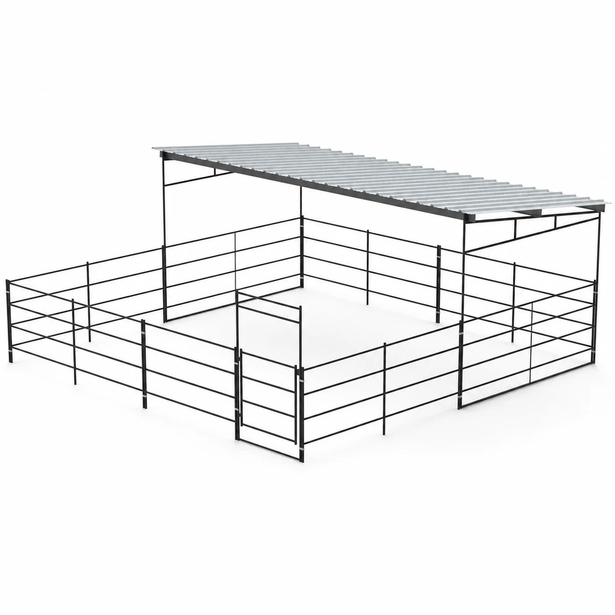 24x24 Stall, 12x24 Sloped Cover 4 Rail