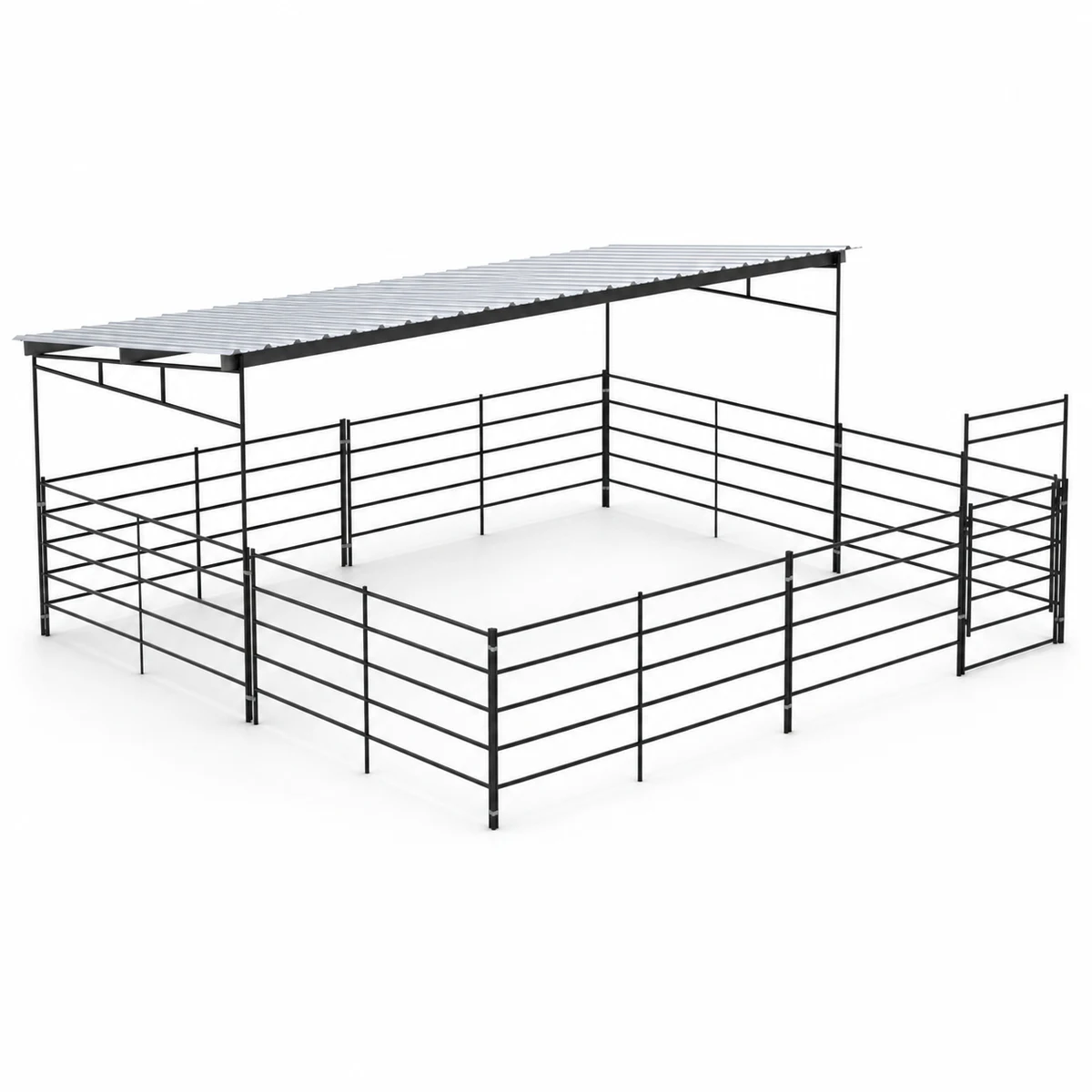 24x24 Stall, 12x24 Sloped Cover 5 Rail