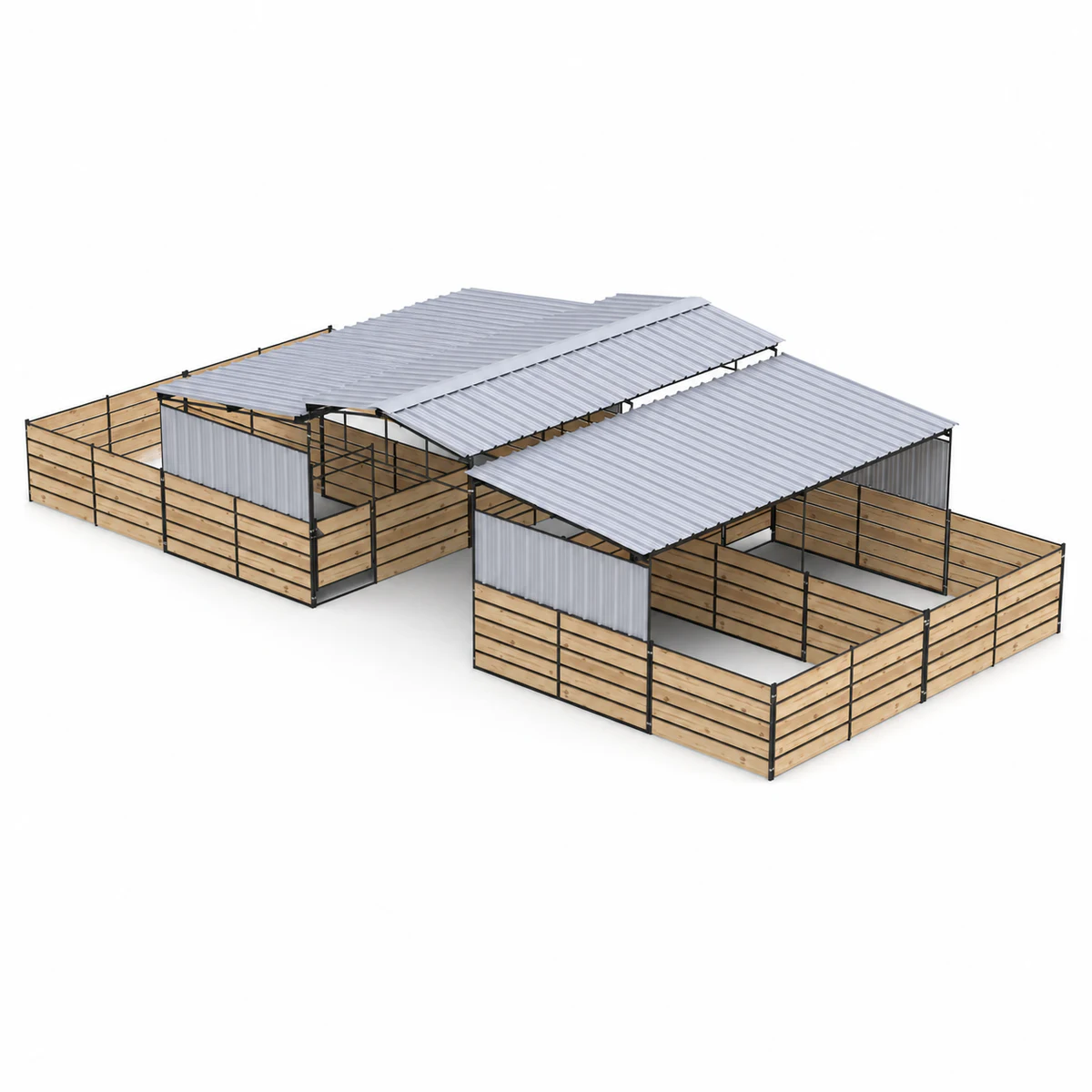 Mare Motel, 4 12x24 Stalls 5-Rail Wood Insert + PBR Siding