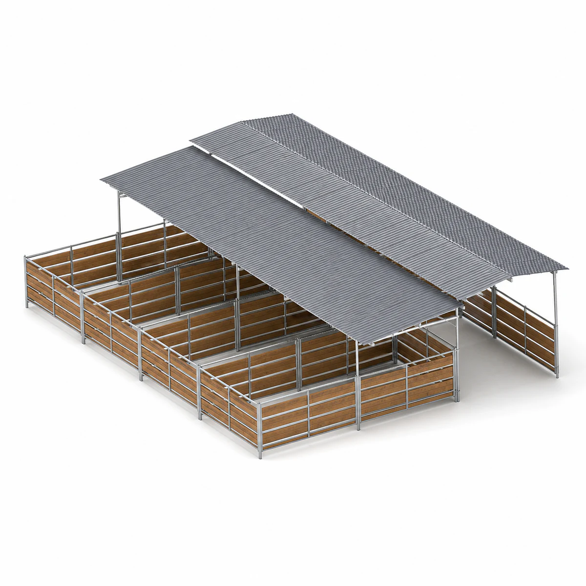 Shed Row Mare Motel, 4, 6, 8, or 10 12x24 Stalls 5-Rail Wood Insert