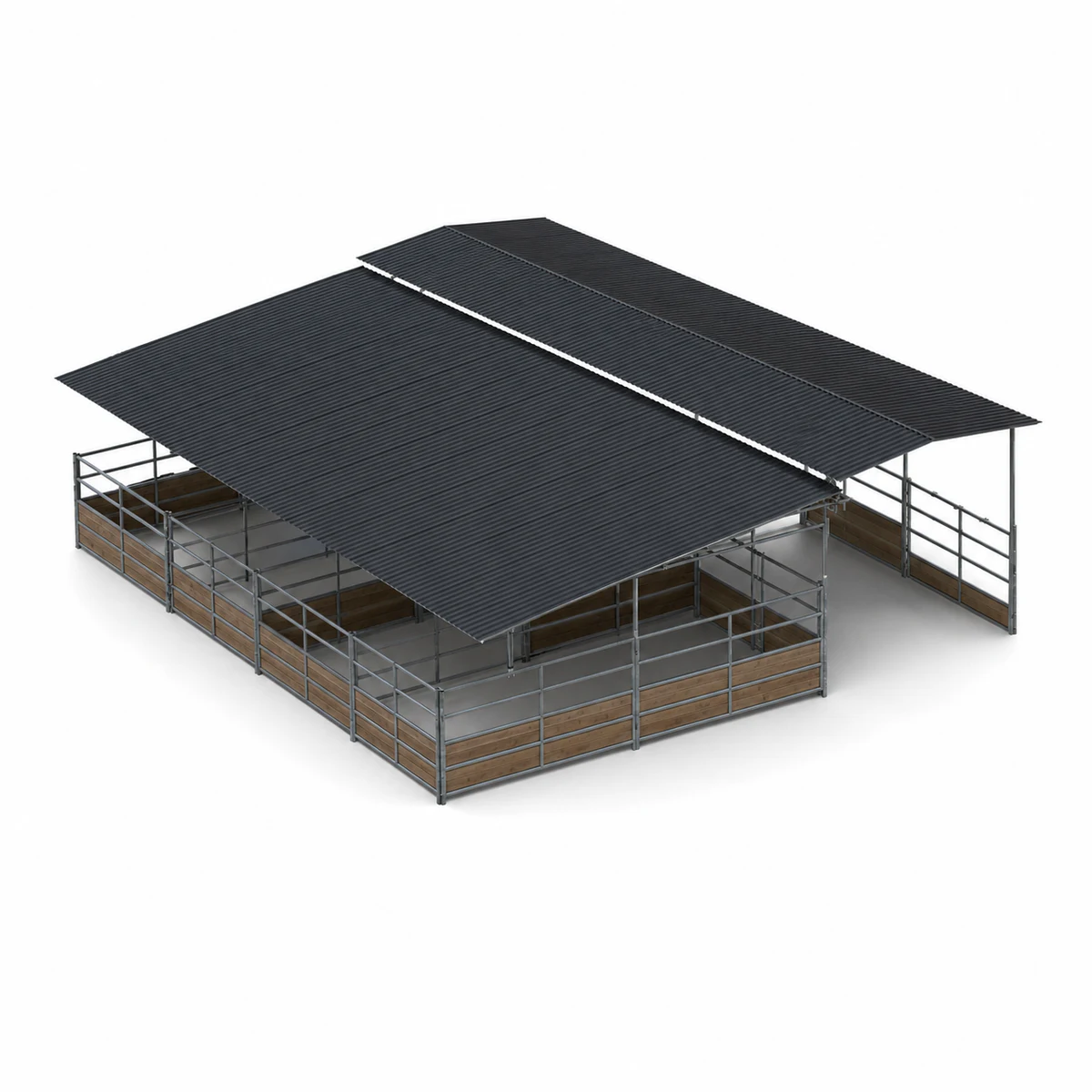 Shed Row Mare Motel, 4 12x24 Stalls 4-Rail Fully Covered