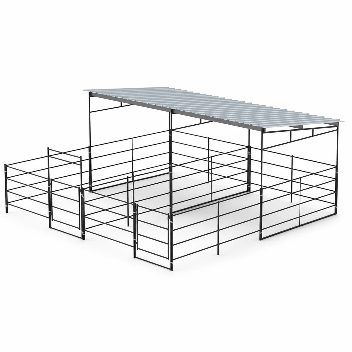 Two 12x24 Stall Side by Side, 12x12 Sloped Covers 4 Rail