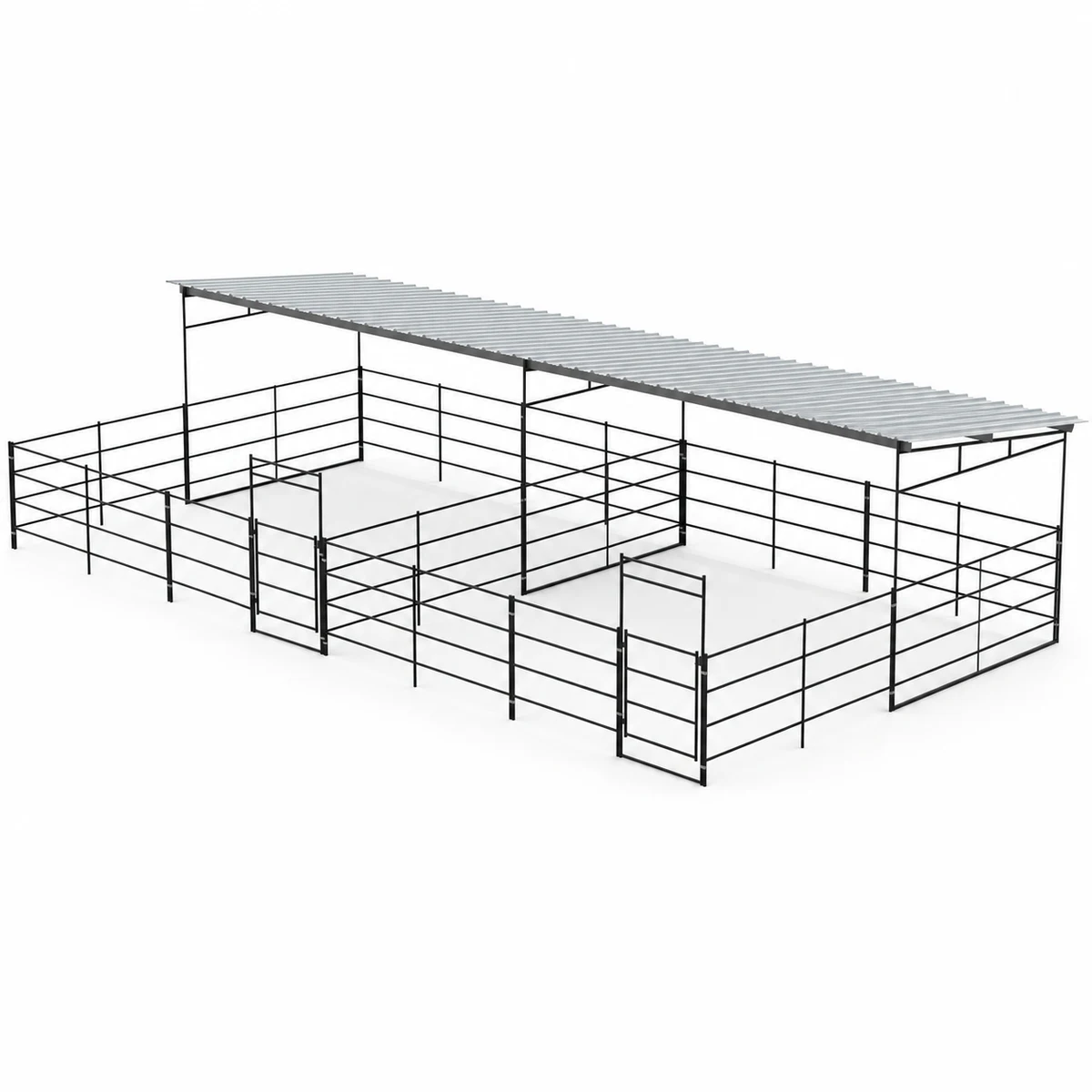 Two 24x24 Stalls 4-Rail Side by Side, Two 12x24 Covers