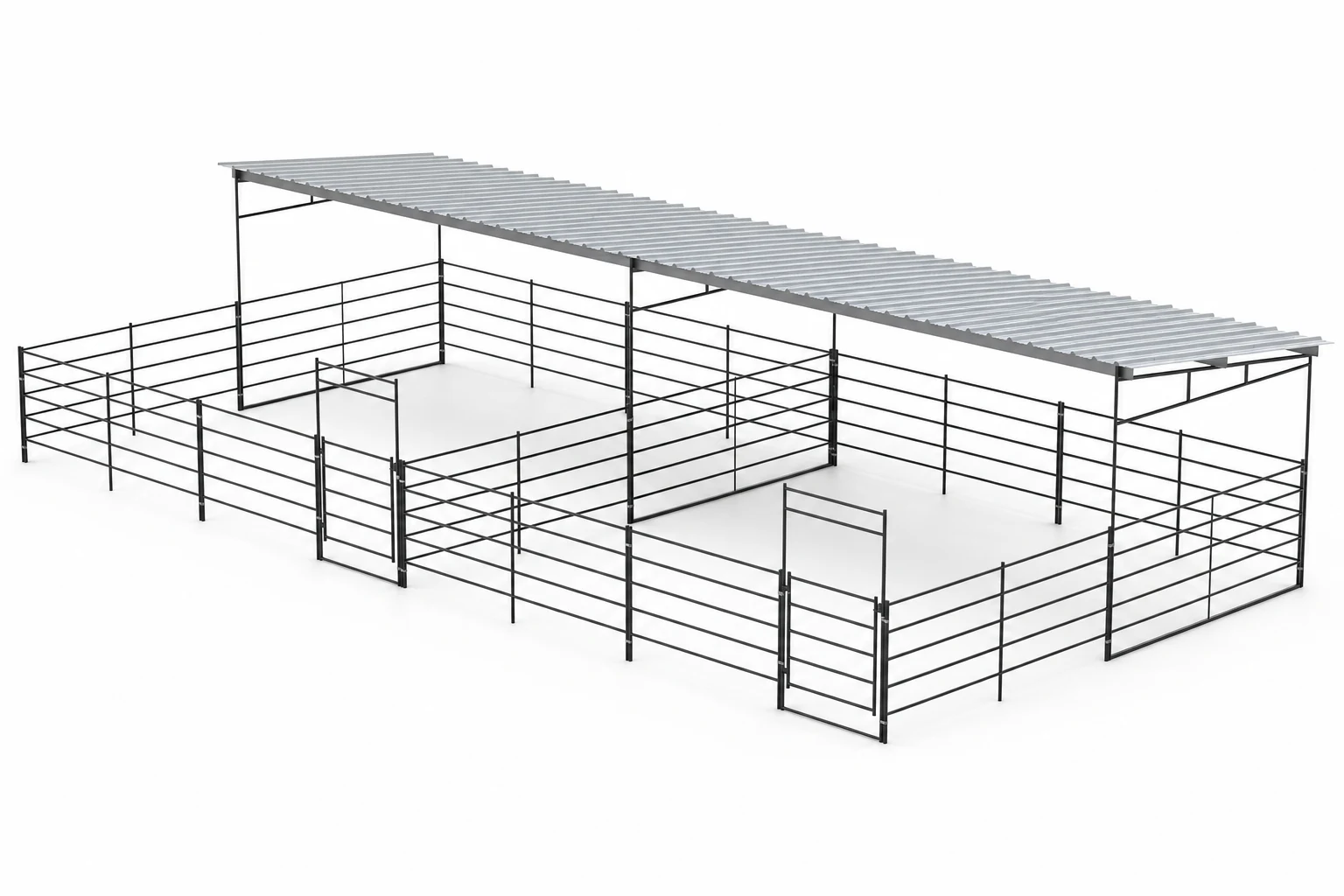 Two 24x24 Stalls 5-Rail Side by Side, Two 12x24 Covers