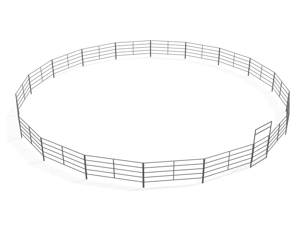 60 ft Round Pen 5-Rail — complete kit in bare metal