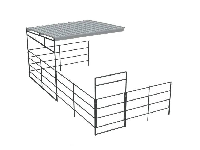 1-Stall 12x24 Add-On, 4-Rail, Half Covered, Sloped Roof