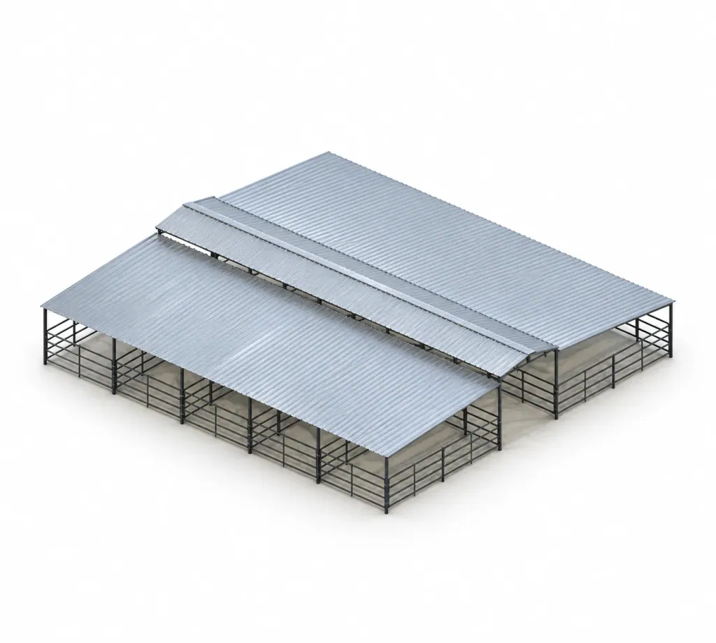 10-Stall Fully Covered 4-Rail Mare Motel, 12x24 Stalls