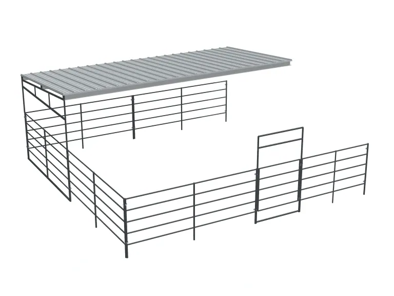 1-Stall 24x24 Add-On, 5-Rail, Half Covered, Sloped Roof