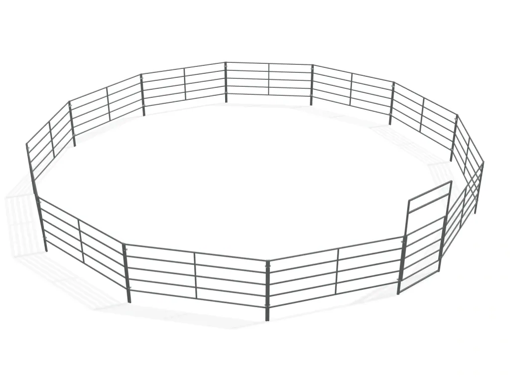 40 ft Round Pen 5-Rail — complete kit in bare metal