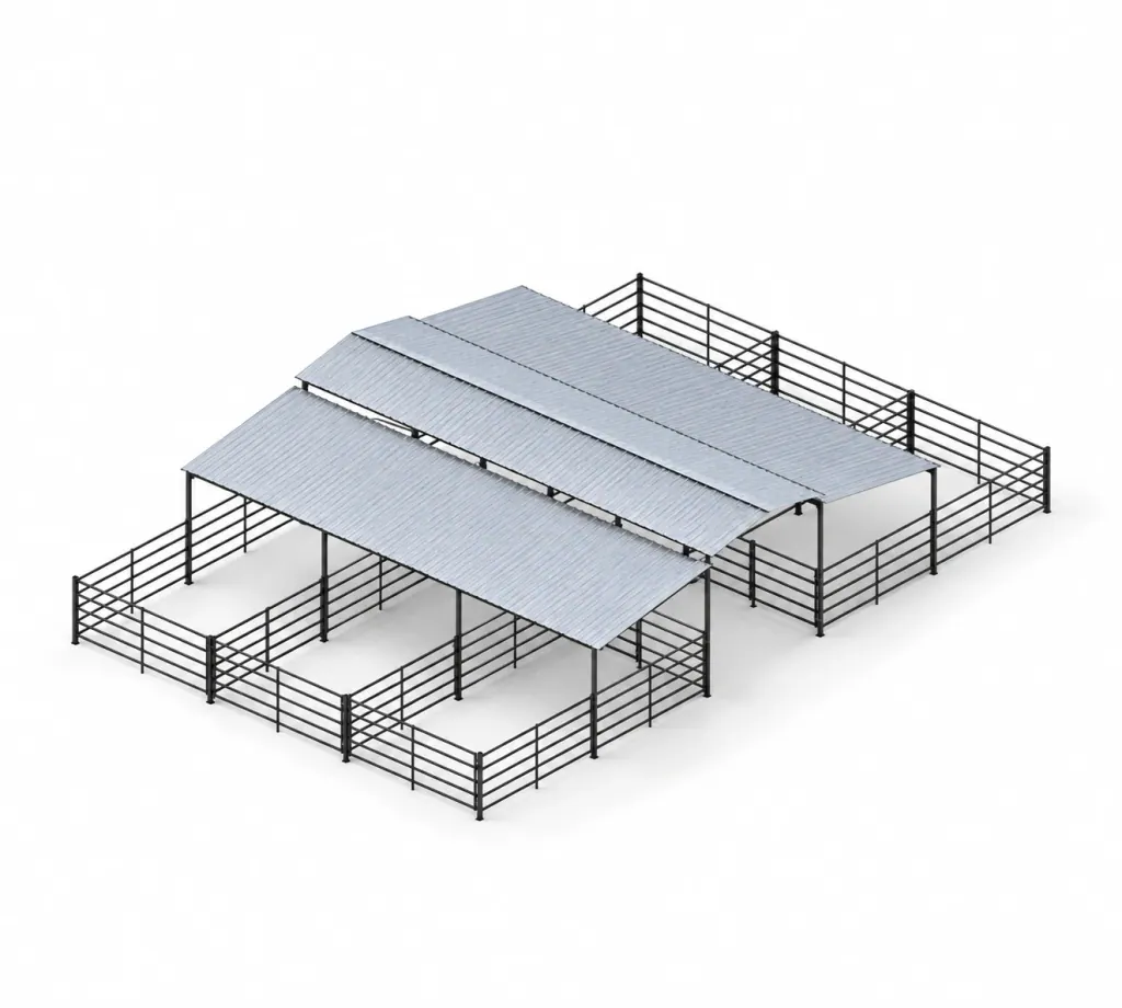 6-Stall Standard 5-Rail Mare Motel, 12x24 Stalls