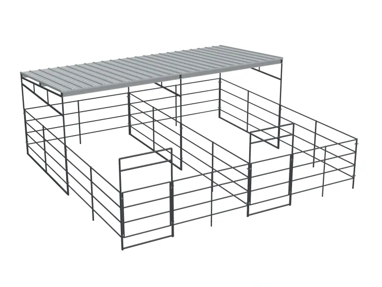 2-Stall 12x24, 4-Rail, Half Covered, Sloped Roof