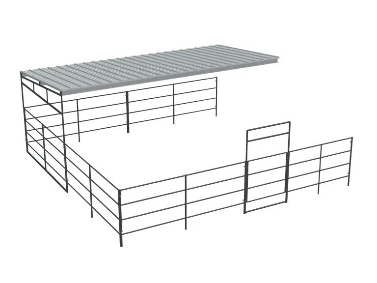 1-Stall 24x24 Add-On, 4-Rail, Half Covered, Sloped Roof