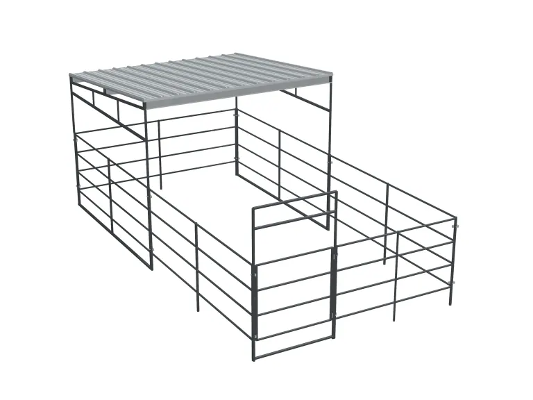 1-Stall 12x24, 4-Rail, Half Covered, Sloped Roof