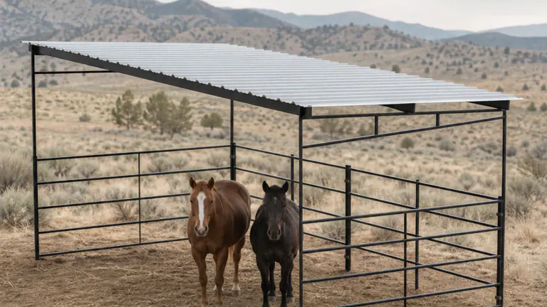Welded steel loafing shed and horse shelter