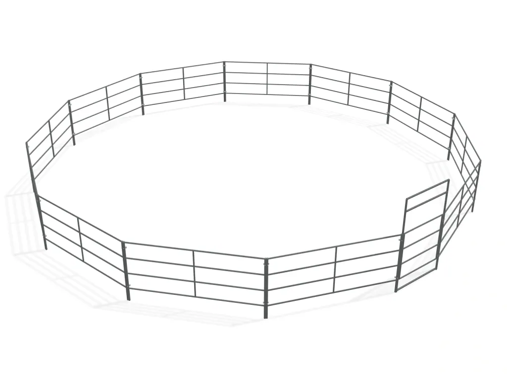 40 ft Round Pen 4-Rail — complete kit in bare metal