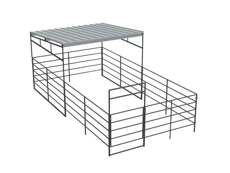 1-Stall 12x24, 5-Rail, Half Covered, Sloped Roof
