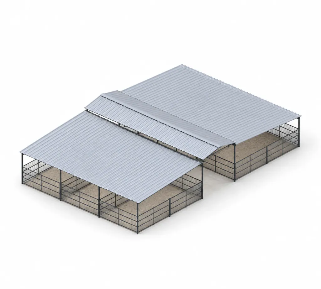 6-Stall Fully Covered 5 ft Welded-Wire Mare Motel, 12x24 Stalls