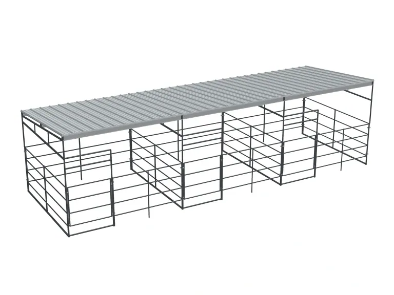 3-Stall 12x12, 4-Rail, Fully Covered, Sloped Roof