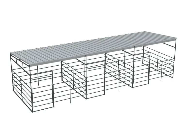 3-Stall 12x12, 5-Rail, Fully Covered, Sloped Roof