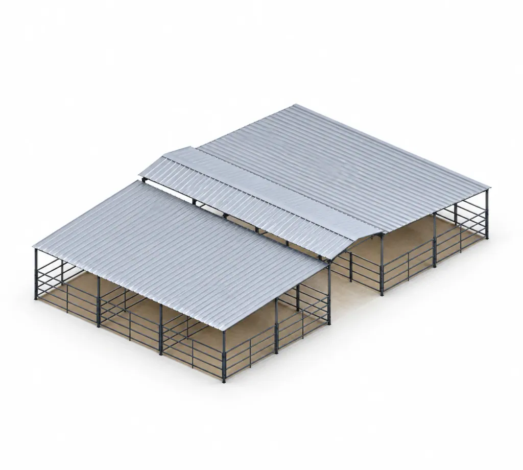 6-Stall Fully Covered 4-Rail Mare Motel, 12x24 Stalls