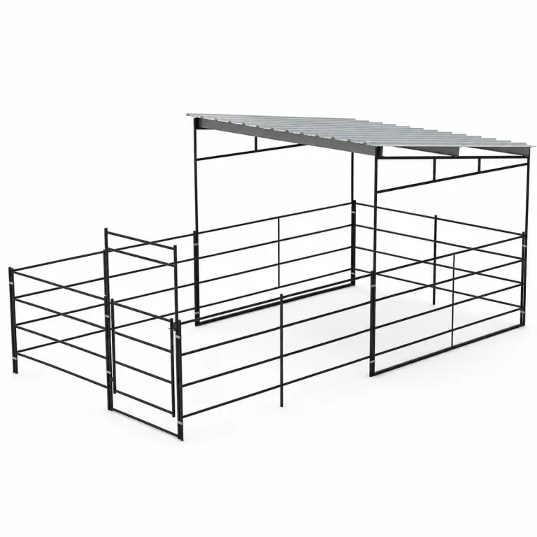 12x24 Stall, 12x12 Sloped Cover 4 Rail