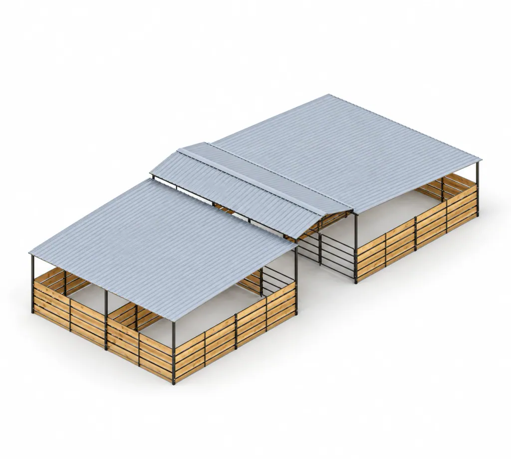 Mare Motel, 4 12x24 Stalls Fully Covered 5-Rail Wood Insert