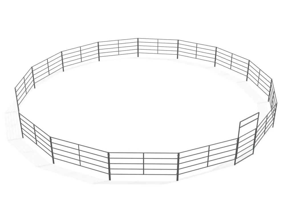 50 ft Round Pen 5-Rail — complete kit in bare metal