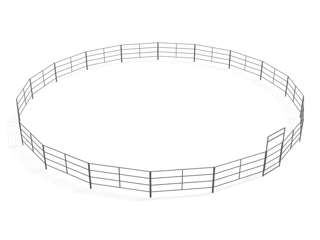 60 ft Round Pen 4-Rail — complete kit in bare metal