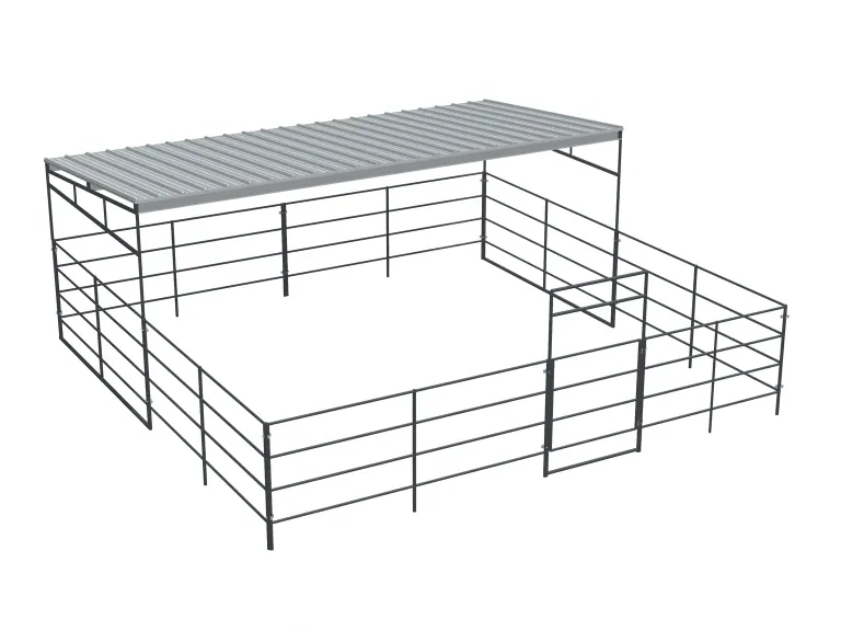 1-Stall 24x24, 4-Rail, Half Covered, Sloped Roof