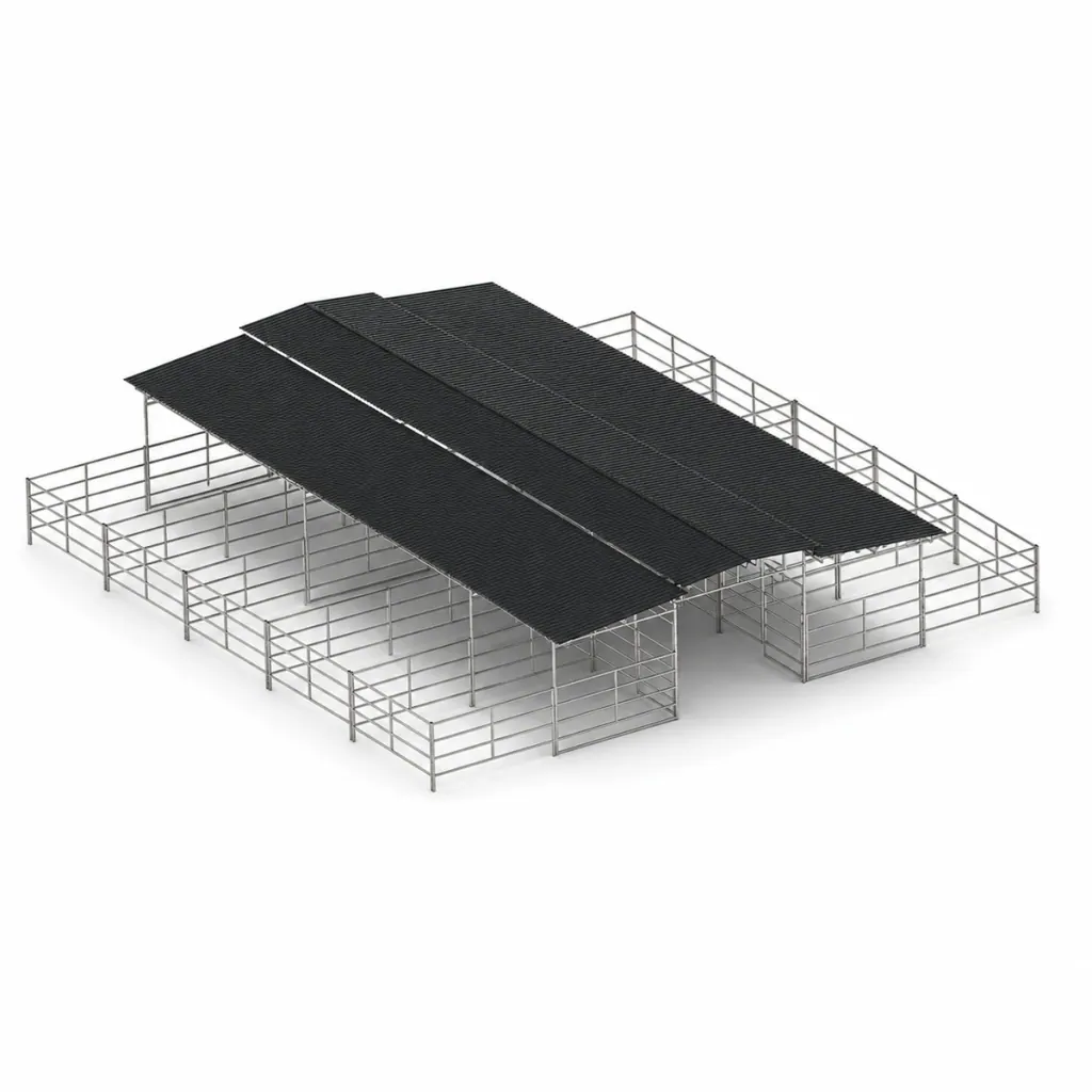 10-Stall 4-Rail Mare Motel, 12x24 Stalls