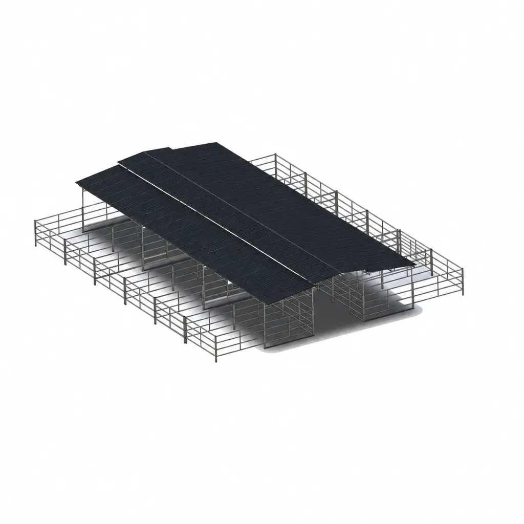 12-Stall Standard 4-Rail Mare Motel, 12x24 Stalls