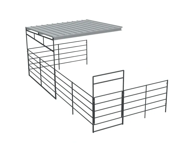 1-Stall 12x24 Add-On, 5-Rail, Half Covered, Sloped Roof