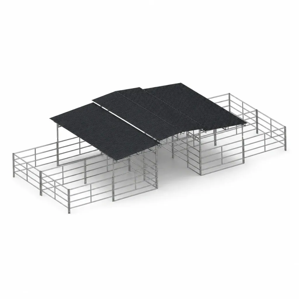 Mare Motel with (4) 24x24 Stalls with 12x24 Covers and 12ft Breezeway 4-Rail