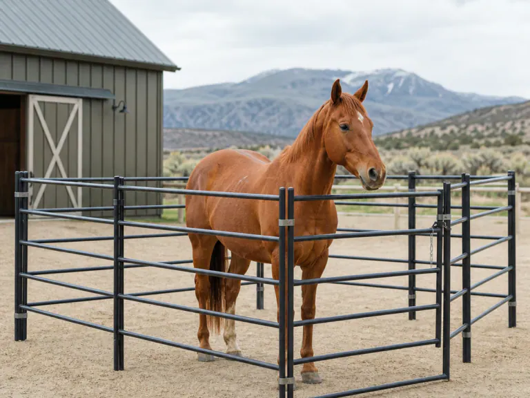 Freestanding welded steel horse stalls