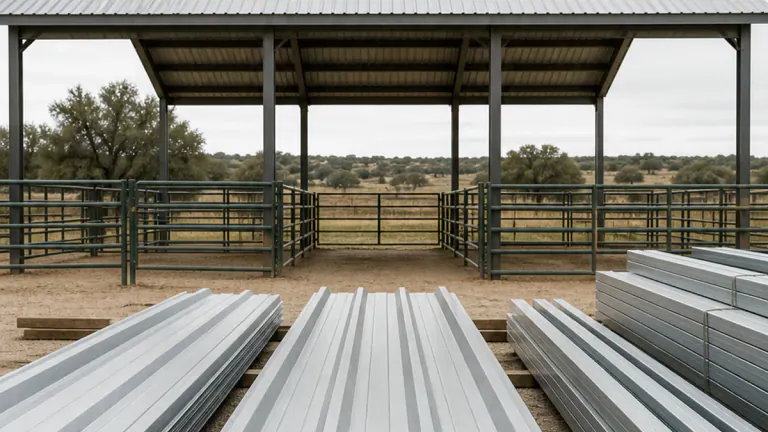 Metal roof panels and structural purlins for loafing sheds